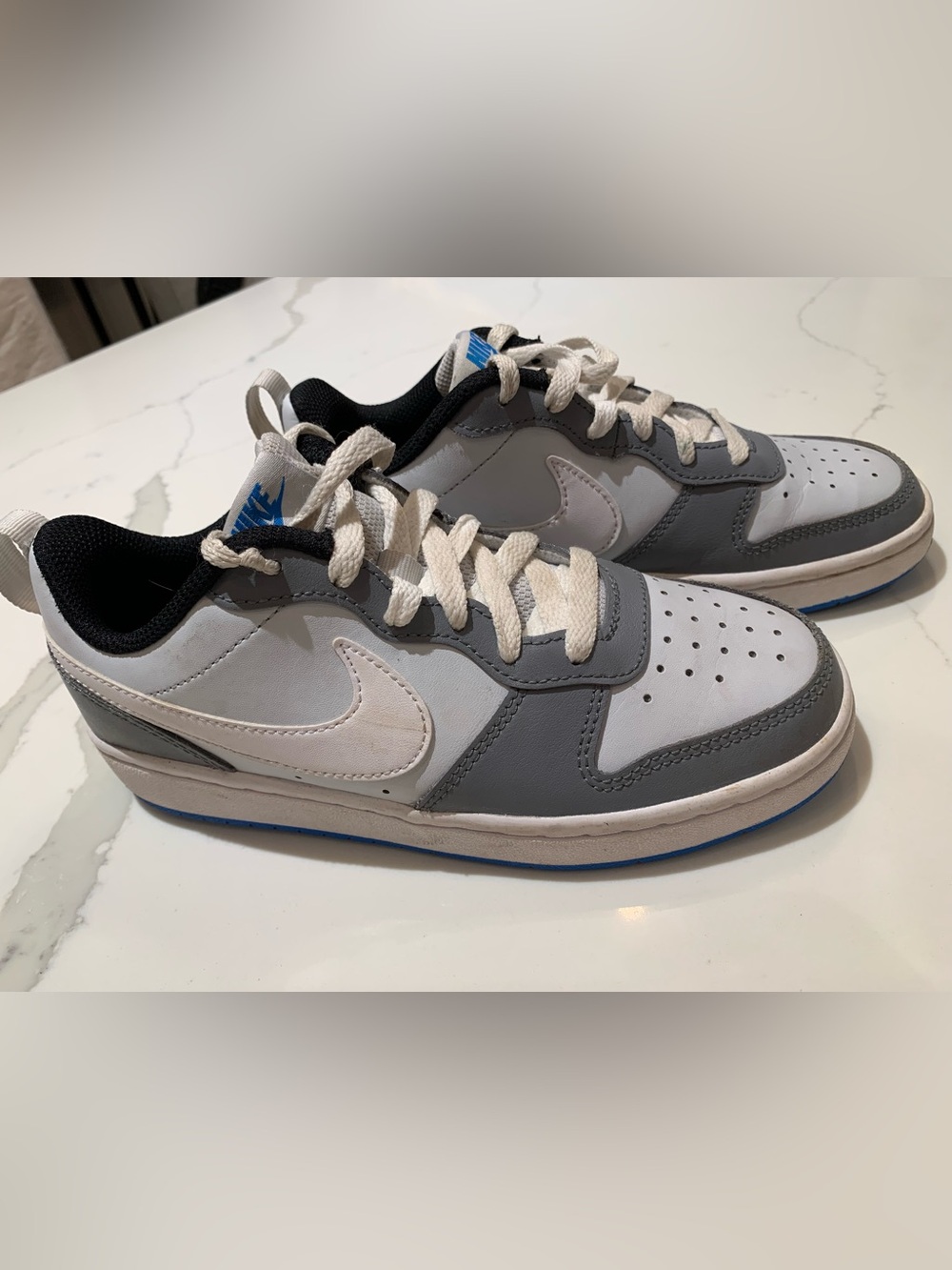 Nike Boy’s White & Gray Low-Top Sneakers with Blue Accents